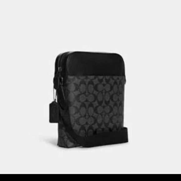 Coach Men's Houston Flight Bag Signature Canvas&Leather Charcoal Black NWT - Picture 4 of 5